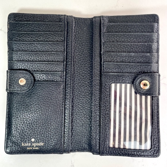 “kate spade” slim black Pebbled Leather bi-fold wallet - Picture 7 of 8